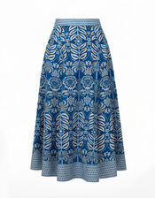 India & Mills Amanda Tropic Midi Skirt, Blue (BLUE), large