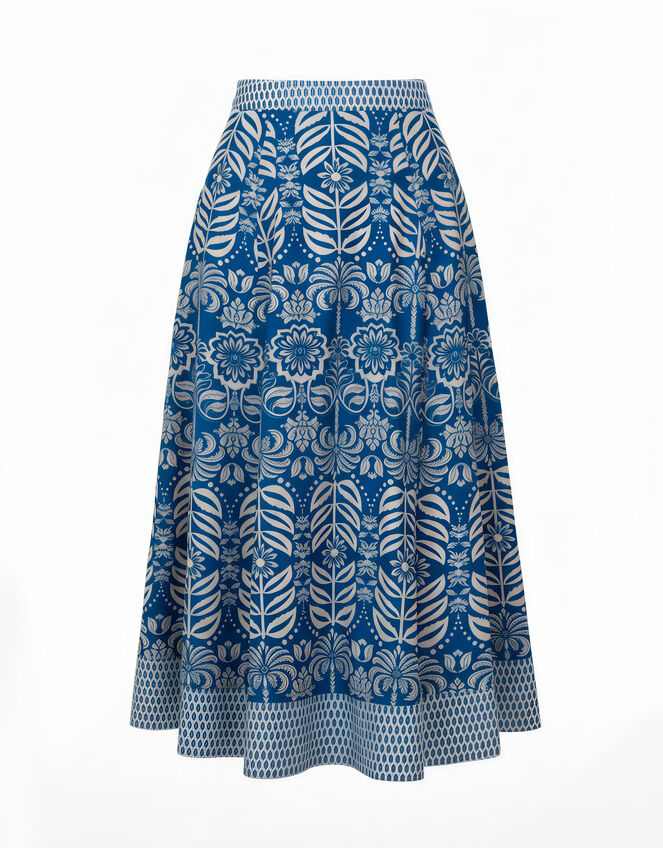 India & Mills Amanda Tropic Midi Skirt, Blue (BLUE), large