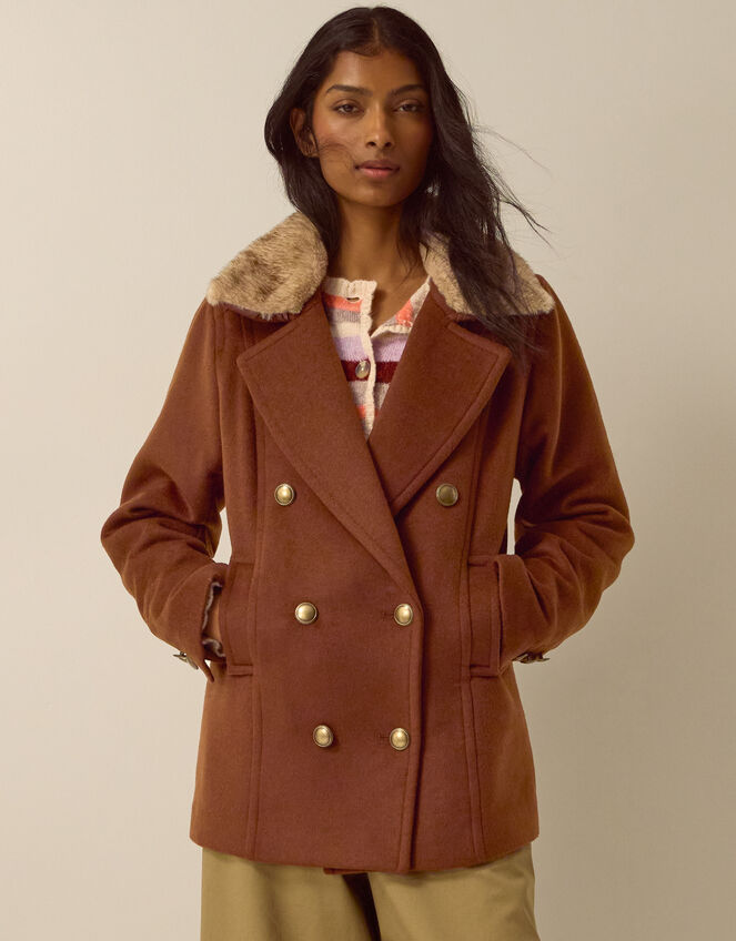 Sabrina Faux Fur Collar Pea Coat