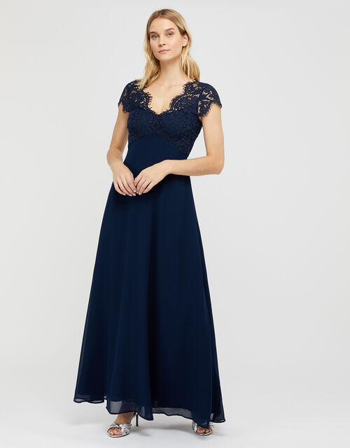 Marne Maxi Dress with Floral Lace, Blue (NAVY), large