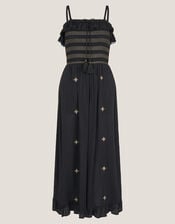 Blair Embroidered Frill Midi Dress, Black (BLACK), large
