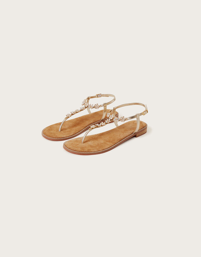Embellished Toe Post Leather Sandals, Gold (GOLD), large