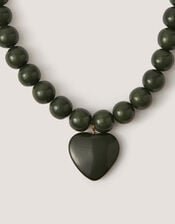 Beaded Resin Heart Pendant Necklace, Green (GREEN), large