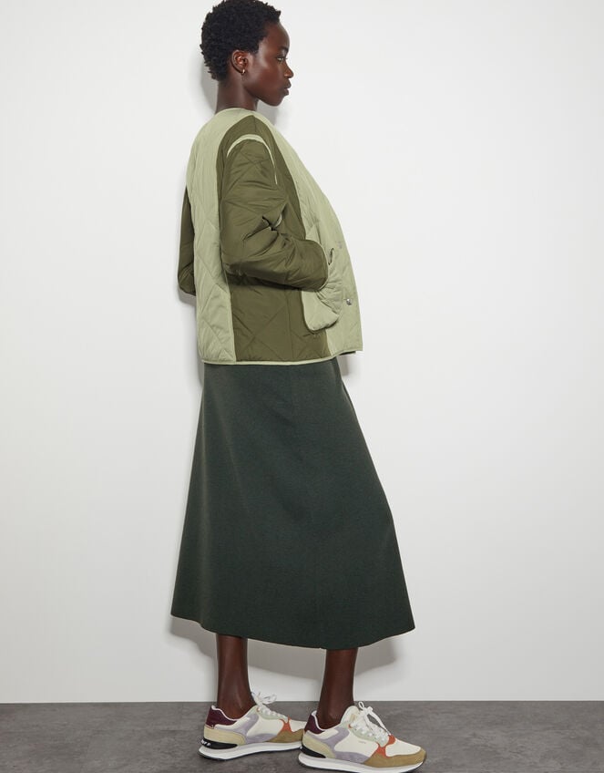 Lulu Two-Tone Quilted Jacket, Green (KHAKI), large