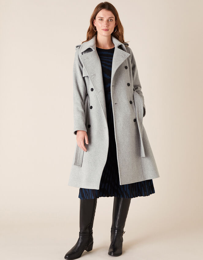 Trench Coat in Wool Blend Grey | Women's Coats | Monsoon UK.