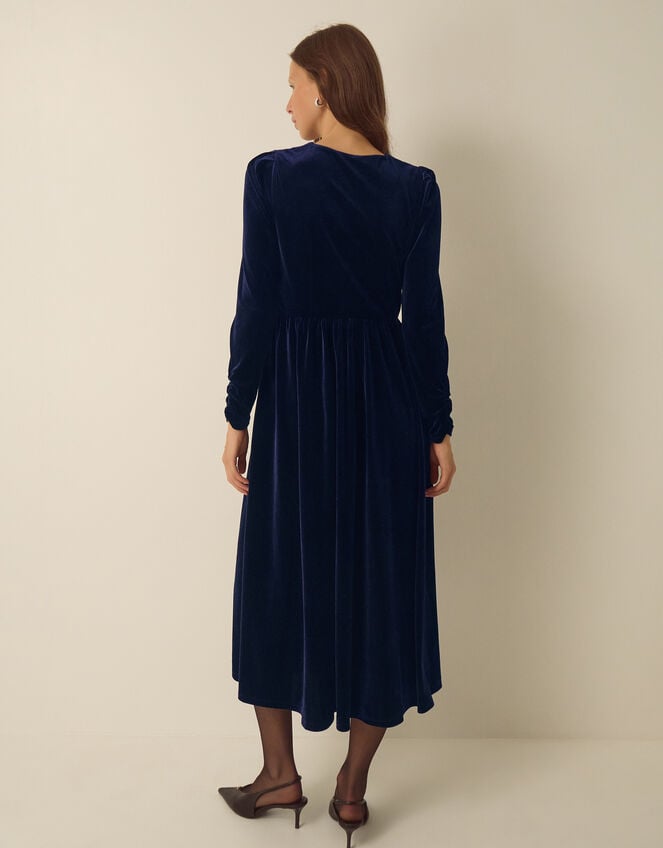Britney V-Neck Bow Velvet Midi Dress, Blue (MIDNIGHT), large