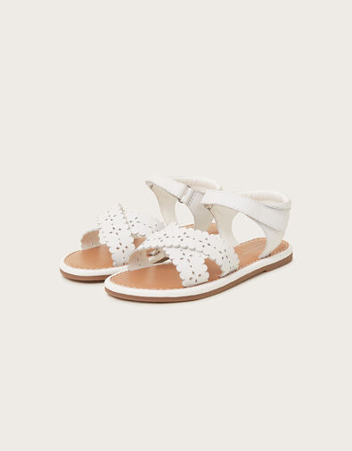 Cross-Over Leather Sandals, White (WHITE), large
