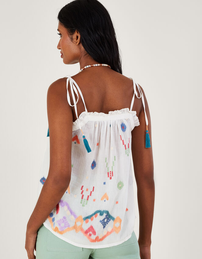 Geometric Embroidered Cami Top, White (WHITE), large