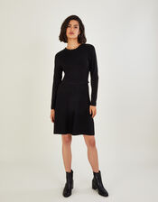 Tie Back Scallop Neck Dress with LENZING™ ECOVERO™, Black (BLACK), large