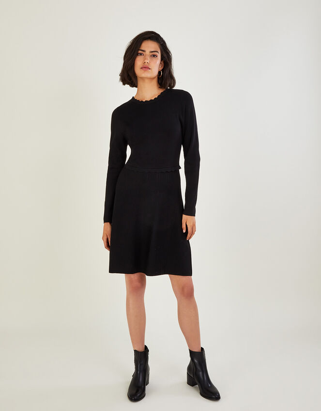 Tie Back Scallop Neck Dress with LENZING™ ECOVERO™, Black (BLACK), large