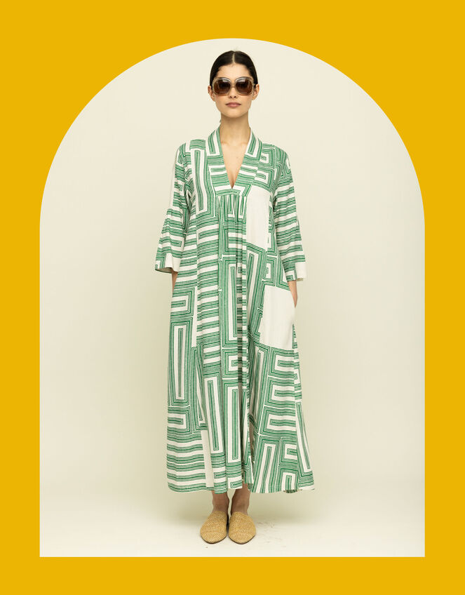 Tallulah & Hope City Geometric Print Kaftan, Green (GREEN), large