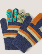 Dinosaur Stripe Gloves, Blue (NAVY), large