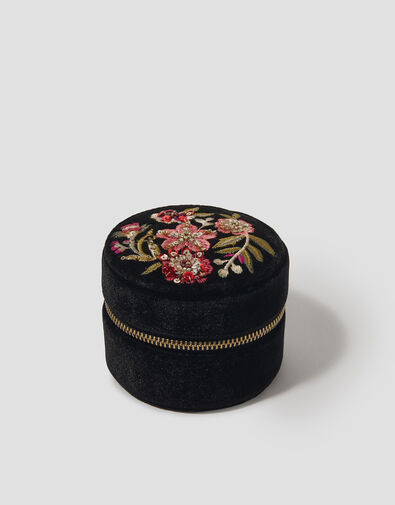 Round Floral Embroidered Jewellery Box, , large