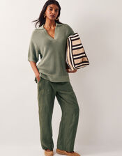 Cece Short Sleeve Collar Jumper, Green (KHAKI), large