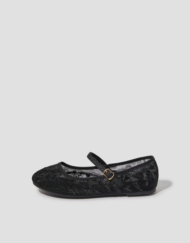 Vela Embroidered Mesh Ballet Flats Black