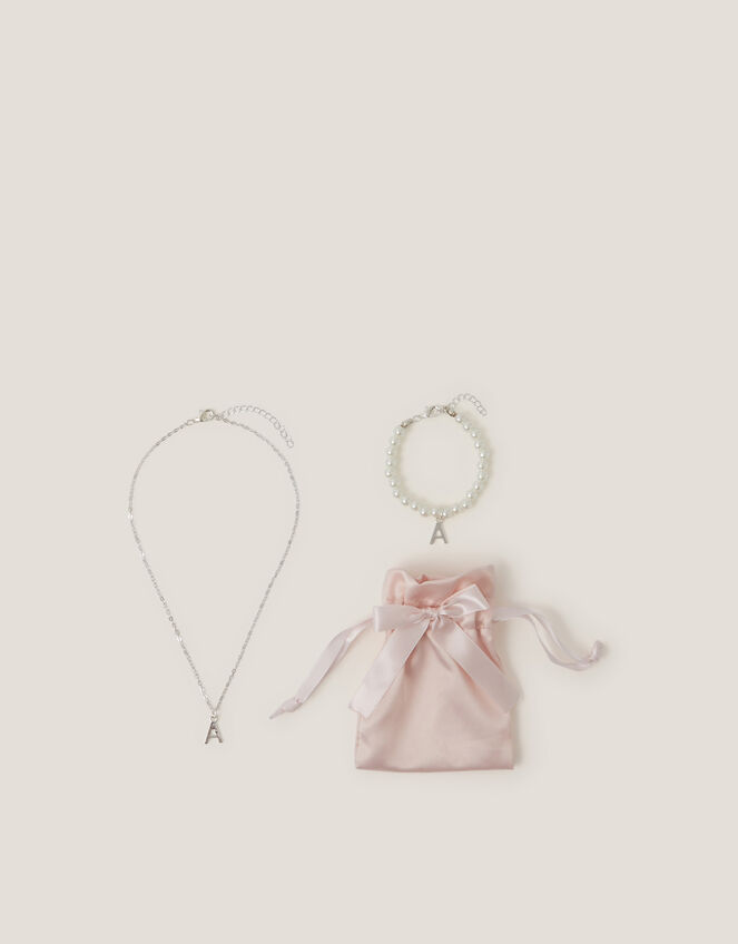 Initial Necklace & Bracelet Pouch Set, Multi (MULTI), large