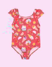 Frugi Marina Ice Cream Print Swimsuit, Pink (PINK), large