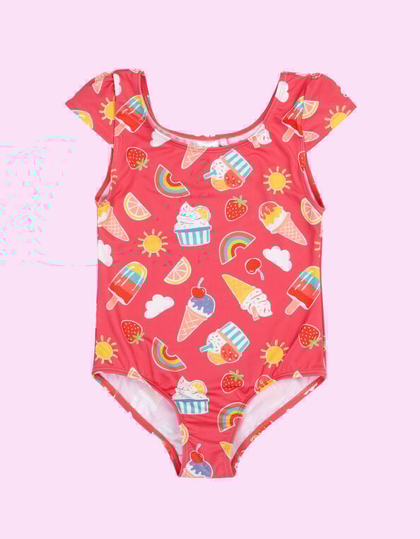 Frugi Marina Ice Cream Print Swimsuit, Pink (PINK), large