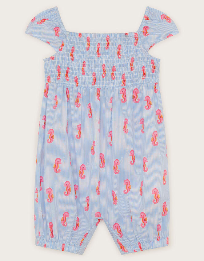 Baby Smocked Seahorse Romper, Blue (BLUE), large