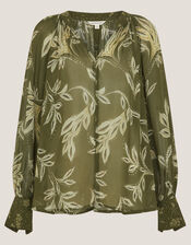 Leona Leaf Print Blouse, Green (KHAKI), large