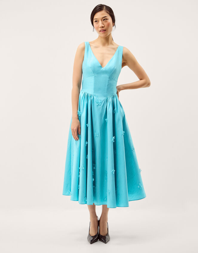 Odette Floral Appliqué Fit & Flare Midi Dress Blue