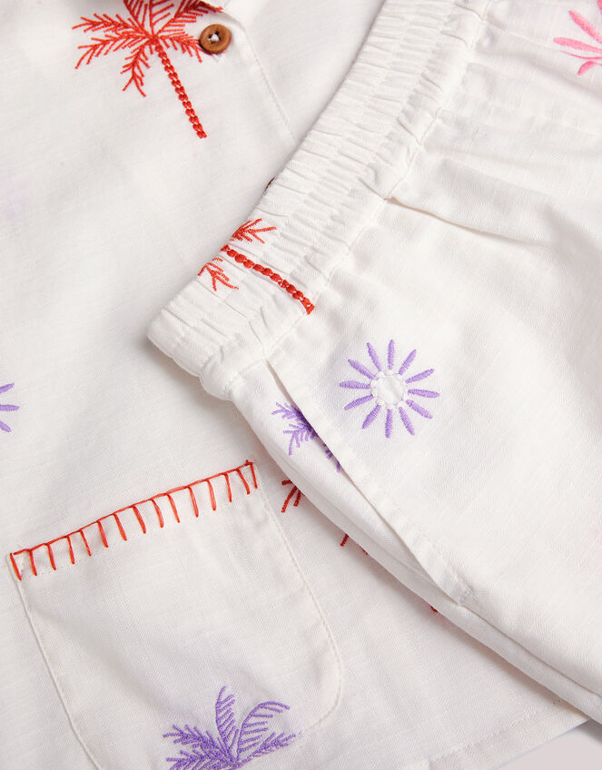 Palm Embroidered Shirt & Shorts Set, Ivory (IVORY), large