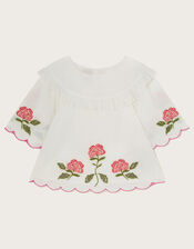 Boutique Embroidered Frill Top , Ivory (IVORY), large
