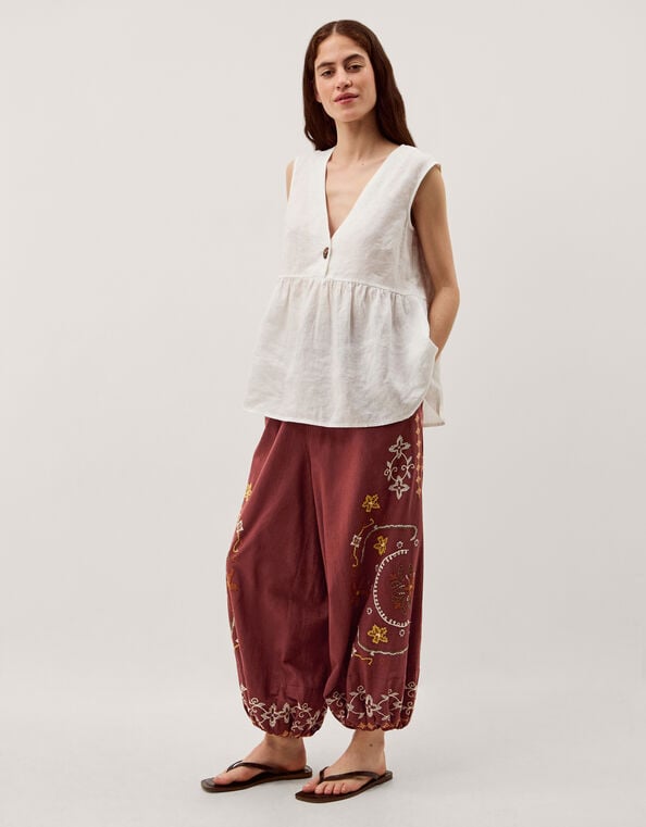 Greta Embroidered Harem Trousers, Brown (CHOCOLATE), large