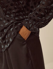 Sally Polka Dot Devor&eacute; Jersey Blouse, Black (BLACK), large