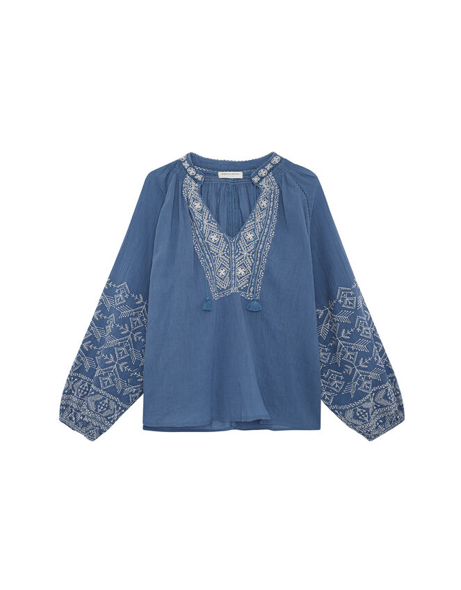 Maison Hotel Tie Neck Blouse, Blue (BLUE), large