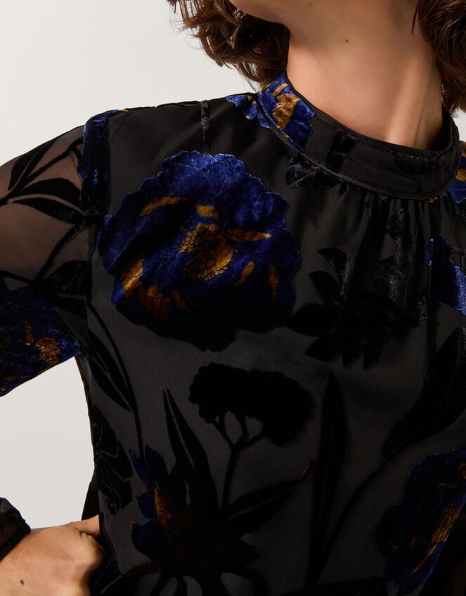 Giselle Sheer Floral Devor&eacute; Midi Dress, Blue (MIDNIGHT), large