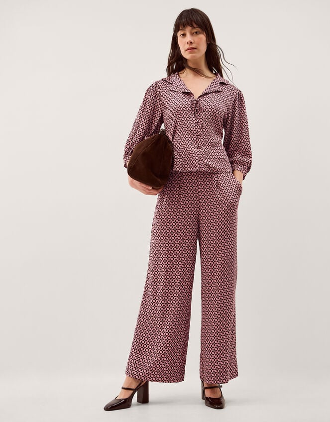 Netta Floral Print Wide Leg Trousers, Pink (PINK), large