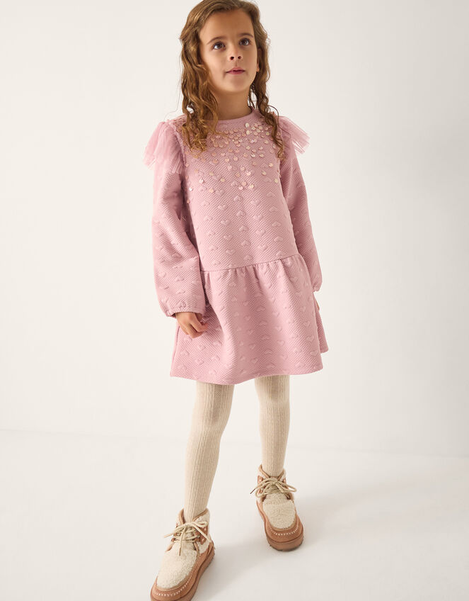 Sequin Heart Quilted Sweatshirt Dress , Pink (PINK), large