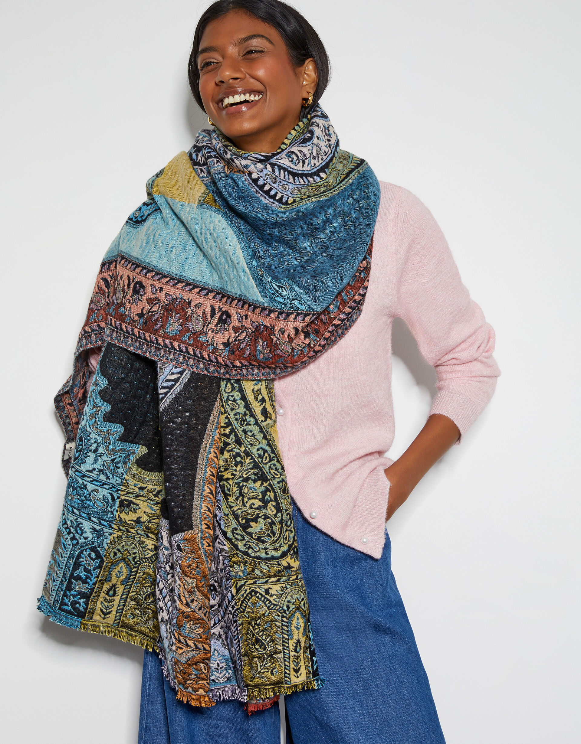 Lil Paisley Patchwork Scarf | Accessories | Monsoon UK.