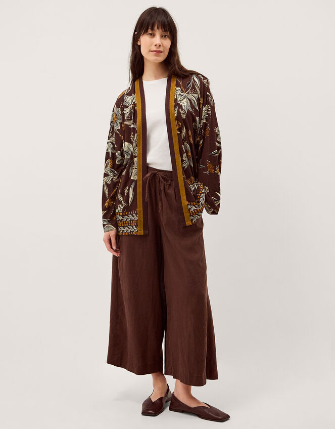 Esther Floral Linen Blend Jacket Brown