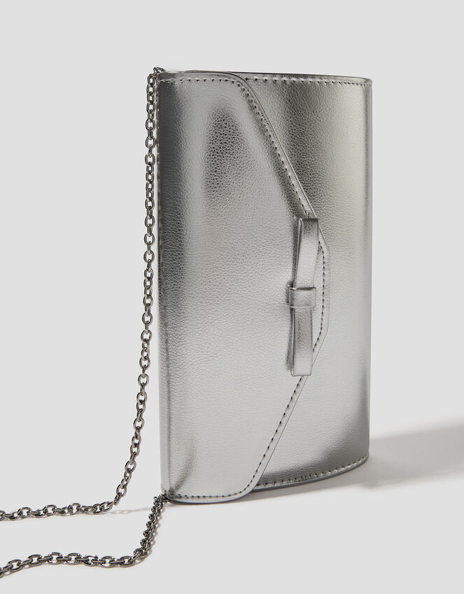 Selena Bow Metallic Clutch Bag, , large