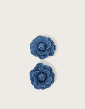 2-Pack Denim Flower Hair Clips, , large