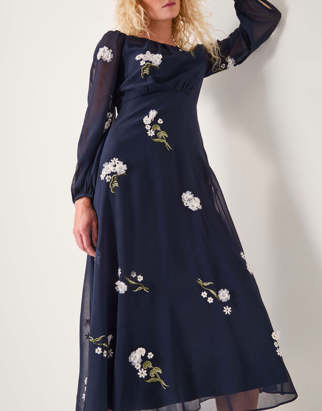 Delilah Floral Appliqué Midi Dress, Blue (NAVY), large