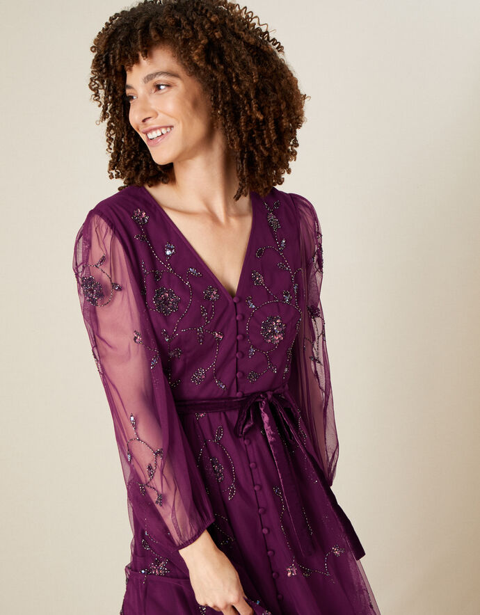 Eva Long Sleeve Midi Dress Purple Purple Midi Dresses Monsoon UK. — free download