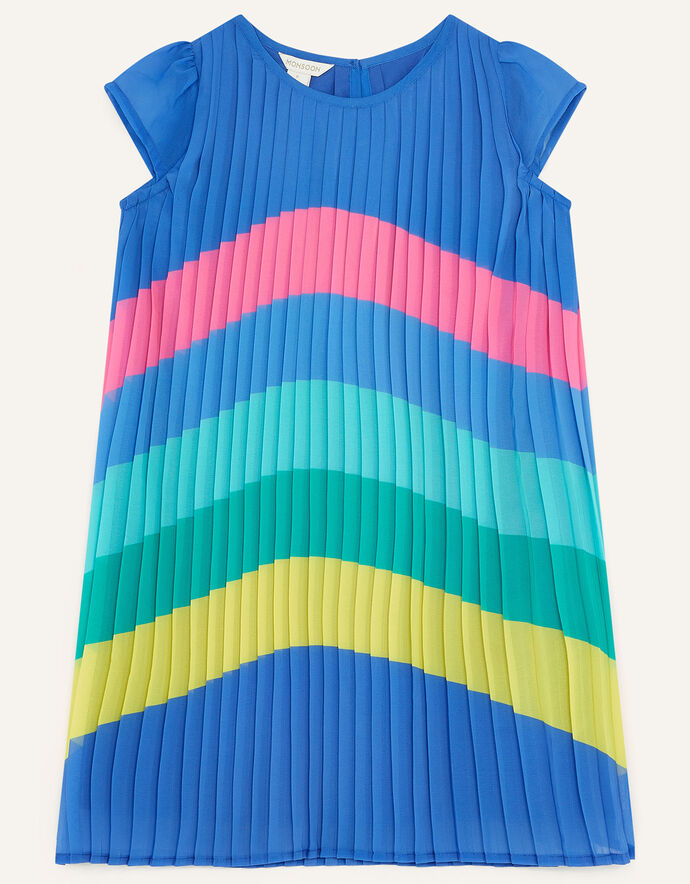 Multi Strap Rainbow Pleat Dress Blue