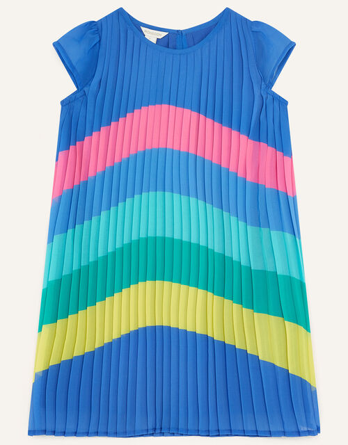 Multi Strap Rainbow Pleat Dress, Blue (BLUE), large