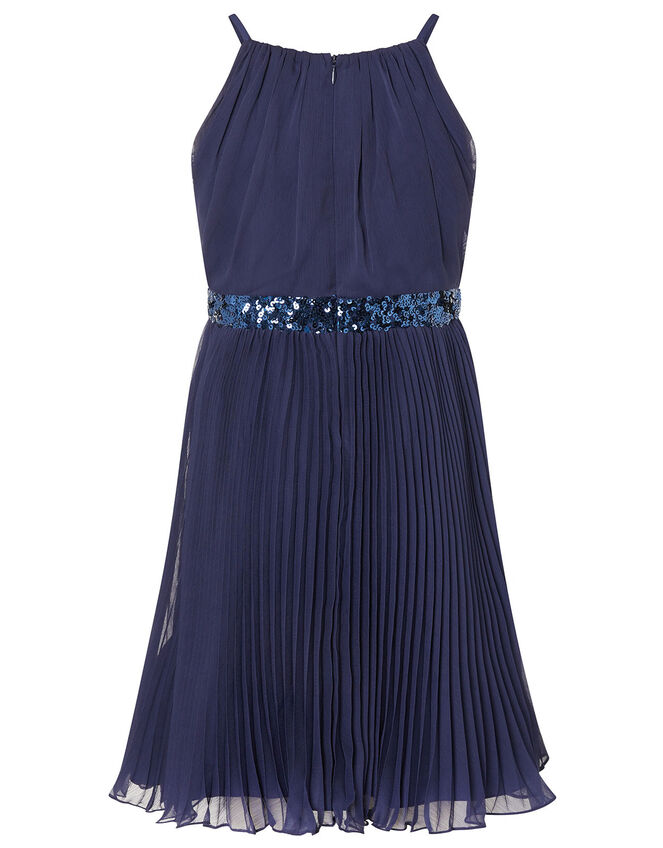Sequin Waistband Chiffon Prom Dress, Blue (NAVY), large