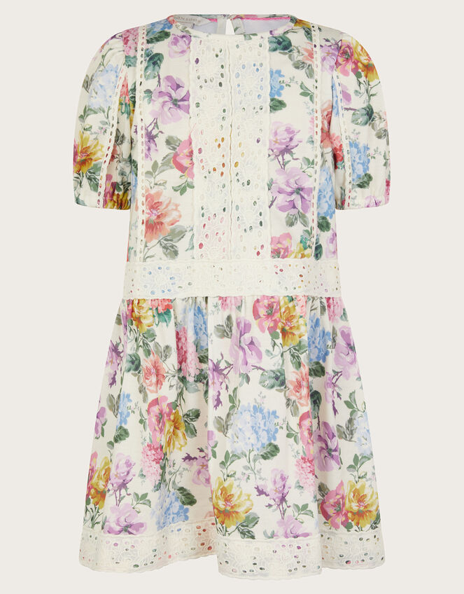 Floral Broderie Short Sleeve Dress, Ivory (IVORY), large