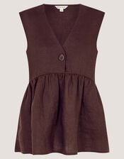 Posey Sleeveless Linen Top, DARK BROWN, large