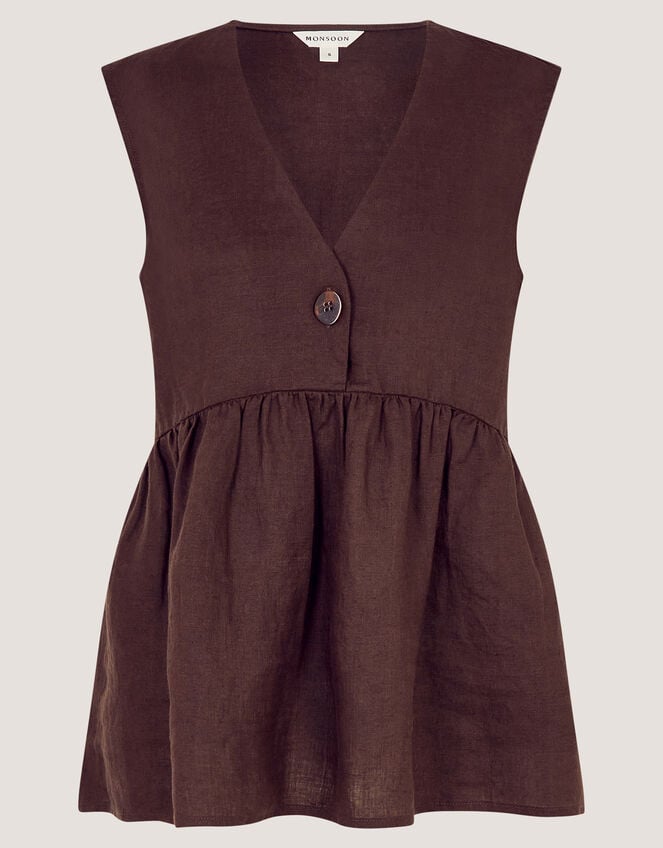 Posey Sleeveless Linen Top, DARK BROWN, large