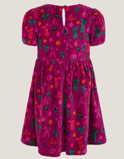 Bow Velour Christmas Dress, Red (BURGUNDY), large