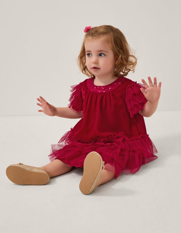Baby Alexandra Velvet Ruffle Party Dress, Red (RED), large