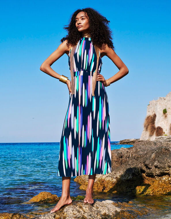 Holly Print Halter Neck Maxi Dress, Blue (NAVY), large