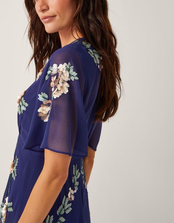 Cora Floral Embellished Midi Tea Dress, Blue (NAVY), large