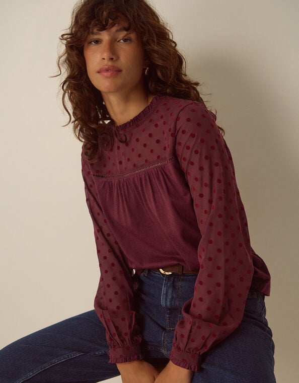 Diana Devor&eacute; Polka Dot Jersey Top, Red (BURGUNDY), large